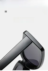 Close-up of flexible black square frame sunglasses hinges with lightweight design