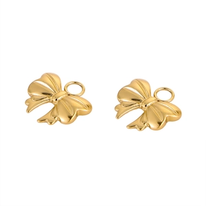 Detailed view of a gold-plated stainless steel bow pendant for DIY jewelry making