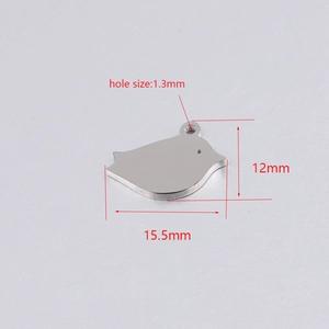 Polished stainless steel bird charm pendant with dimensions 12mm by 15.5mm for DIY jewelry