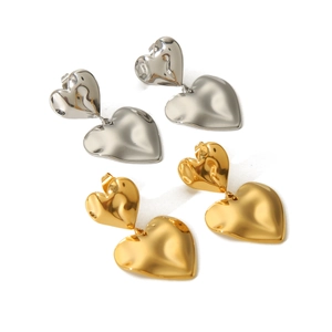 Minimalist 18K gold and silver plated heart earrings with irregular lava texture finish