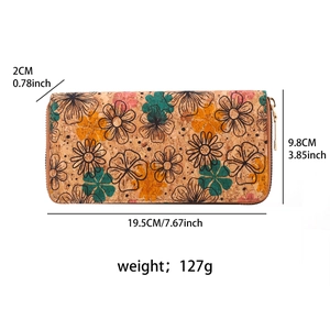 Bohemian Mandala Floral Printed Cork Texture Women Wallet Zipper Clutch Card Holder Multi Slot Vintage Style