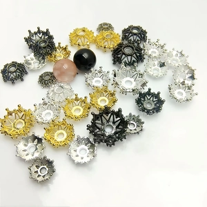 DIY jewelry making supplies featuring mixed metal hollow flower bead caps in multiple sizes