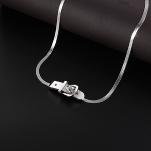 Minimalist silver stainless steel snake chain necklace with buckle pendant for women