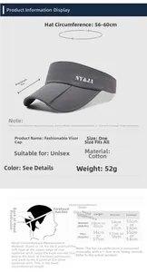Detailed size chart for sun visor featuring 9cm brim and 56-60cm head circumference info