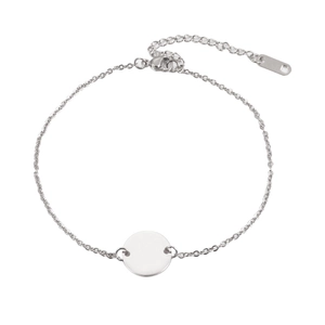 Minimalist silver stainless steel round disc bracelet with lobster clasp and adjustable chain