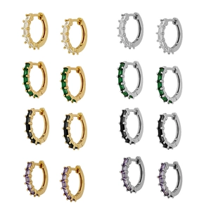 Baguette Cubic Zirconia Huggie Hoop Earrings With 925 Sterling Silver Earring Post Copper Geometric Jewelry For Women