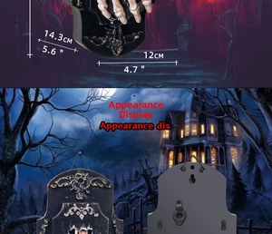 Detail of Halloween skeleton hand wall hook with vintage gold carvings and 14cm dimensions