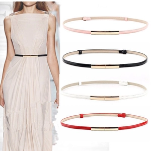 Women Skinny Fashion Belt Thin PU Patent Leather Waist Strap With Alloy Buckle Adjustable Solid Color Waist Belt For Dresses