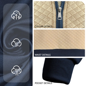 Men's khaki waffle knit quarter-zip sweatshirt featuring diamond pattern fabric details