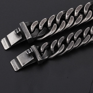 Vintage oxidized silver Cuban link chain necklace for men with a box clasp closure