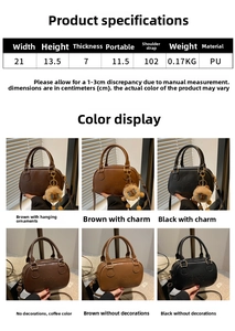 Detailed size chart and product parameters for vintage mini PU leather boston handbag