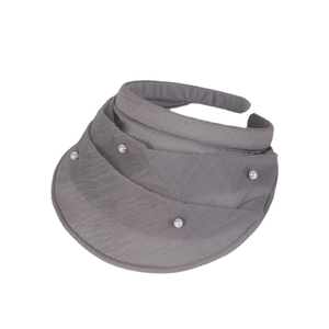 Gray pearl-beaded visor headband with triple-layer wave brim and mesh sun protection