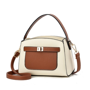 Minimalist beige and brown colorblock small square crossbody bag with top handle