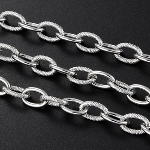 Polished stainless steel oval link chain necklace with alternating matte textures