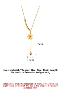 Detail view of flower pendant gold necklace with 6cm drop and 1.3cm charm dimensions