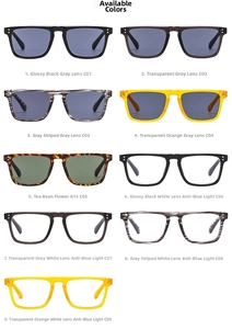 Detailed grid showing nine vintage square sunglasses colors with silver rivet accents