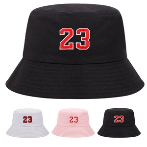 Bucket Hat Cotton Canvas Number Embroidered Wide Brim Sun Protection Outdoor Summer Sports Streetwear Unisex