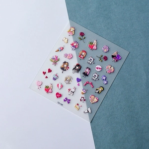 Vue détaillée des autocollants 5D gaufrés pour ongles, motifs fille et desserts TS-136