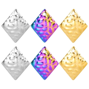 Rhombus Pendant Hammered Texture Stainless Steel Geometric Charm For DIY Jewelry Making Accessory