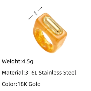 Detail of 10mm resin square ring with 18K gold plated 316L stainless steel specs