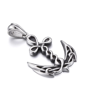 Vintage silver anchor pendant necklace in titanium steel with Celtic knot engraving