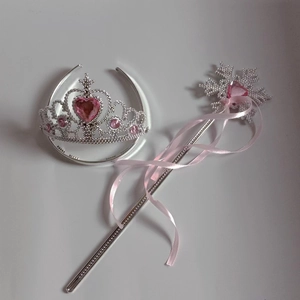 Set bacchetta magica e corona d'argento con gemme rosa per costumi da fata per bambine