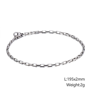 Detailed macro shot of 195mm stainless steel rectangular link chain bracelet with lobster clasp