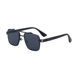 Men's frameless rimless sunglasses with square gray lenses and black metal frame