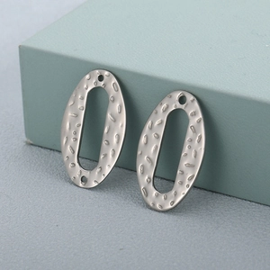Irregular Oval Pendant Hammered Texture Stainless Steel DIY Jewelry Finding Connector Accessory For Necklace Bracelet Making
