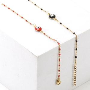 18K gold plated stainless steel evil eye bracelets with red and black enamel beads