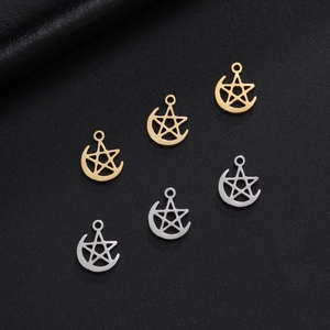 Star and moon stainless steel pendant charms in gold and silver for jewelry making