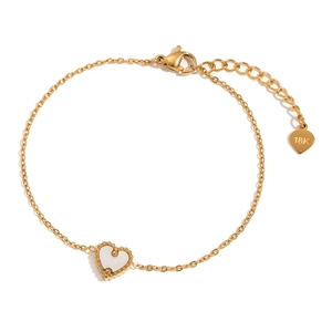 Bracelet élégant en acier inoxydable plaqué or 18K avec cœur en nacre blanche
