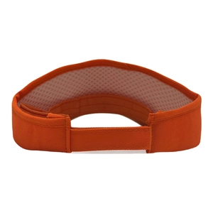 Rear view of bright orange sun visor hat with breathable mesh and adjustable strap