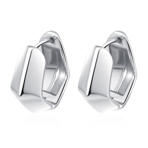 Minimalist silver geometric earrings for women in polished stainless steel on white back