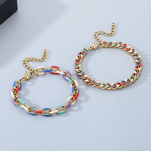 Colorful drip oil Cuban chain bracelets in 18K gold stainless steel for unisex style