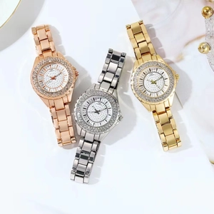 Elegant set of three women's quartz watches with rhinestone bezels and starry dials.