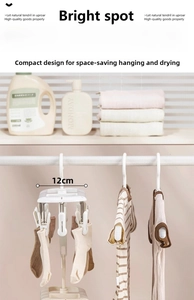 Detail of multi-clip plastic drying rack for socks and baby clothes with 12cm slim design