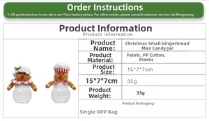 Detailed size specifications for small Christmas gingerbread man plastic candy jars