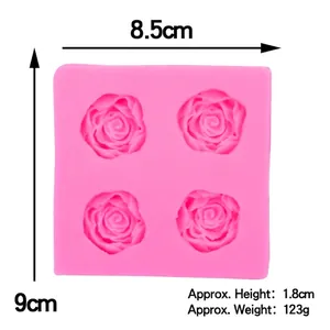 8.5x9cm Pink silicone mold featuring 4 detailed rose cavities for fondant and resin art