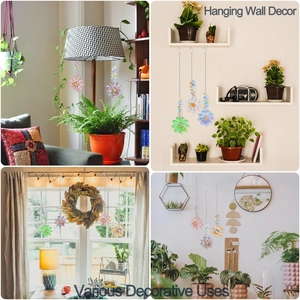 Macro view of crystal flower suncatchers showing various colors in home decor settings