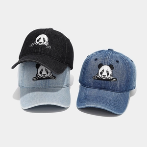 Baseball Cap Denim Washed Cotton Panda Embroidery Adjustable Sun Hat Casual Sports Dad Hat Women Men