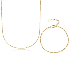 Sparkling S925 sterling silver gold-plated necklace and bracelet jewelry set for women