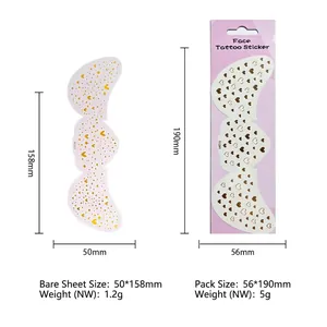 Golden heart freckle tattoo stickers with packaging size specifications and dimensions