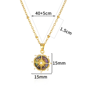 Detail view of 15mm starburst necklace pendant with dimensions and bead chain details