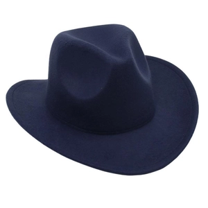 Close-up of the smooth dark blue felt texture and structured crown of the kids fedora hat