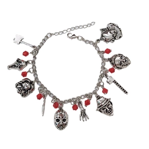 Bracciale horror color argento antico con ciondoli maschera Jason e Freddy