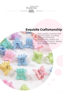 Macro shot of colorful matte butterfly mini hair clips in various pastel macaron colors