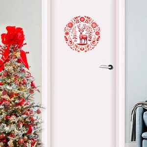 Weihnachts Rentier Wandtattoo Rot PVC Rund Fensteraufkleber Feiertag Haus Deko Weihnachtsbaum Schneeflocke Muster