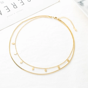 Minimalist double-layered 18K gold plated stainless steel choker with rhombus sequins