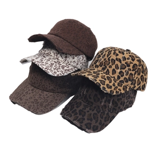 Fashion leopard print baseball cap in multiple colors with vintage distressed brim detail